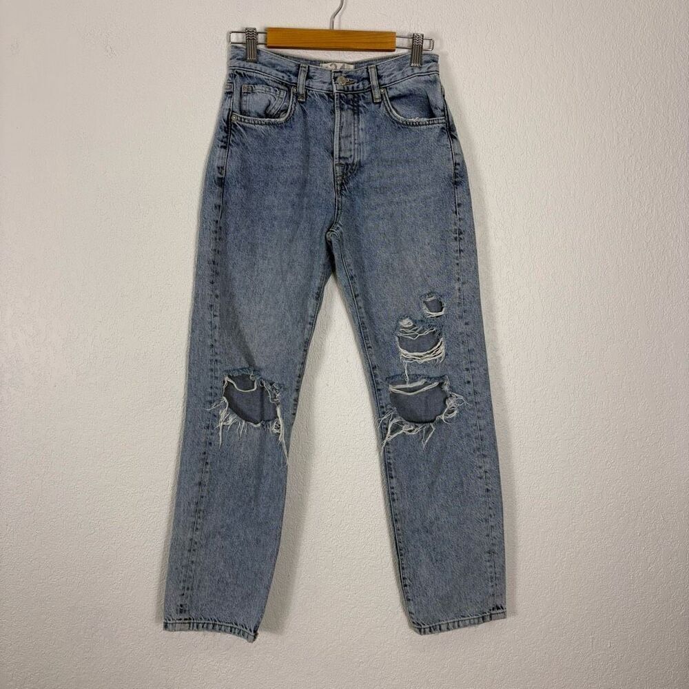 Free People Distressed High Waisted Mom Jeans Straight Leg 24